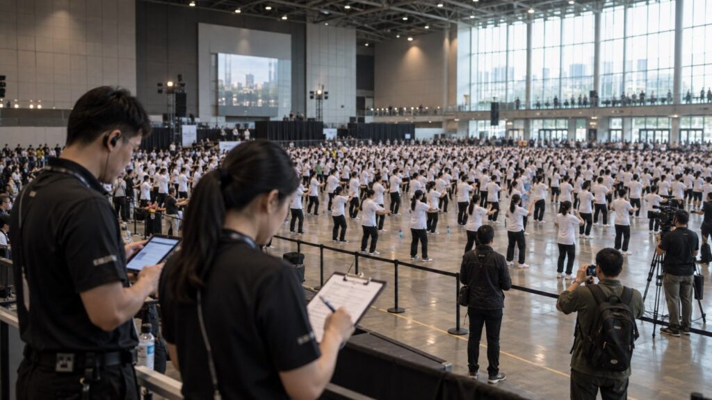 Event organisers documenting a large coordinated mass participation activity in Asia