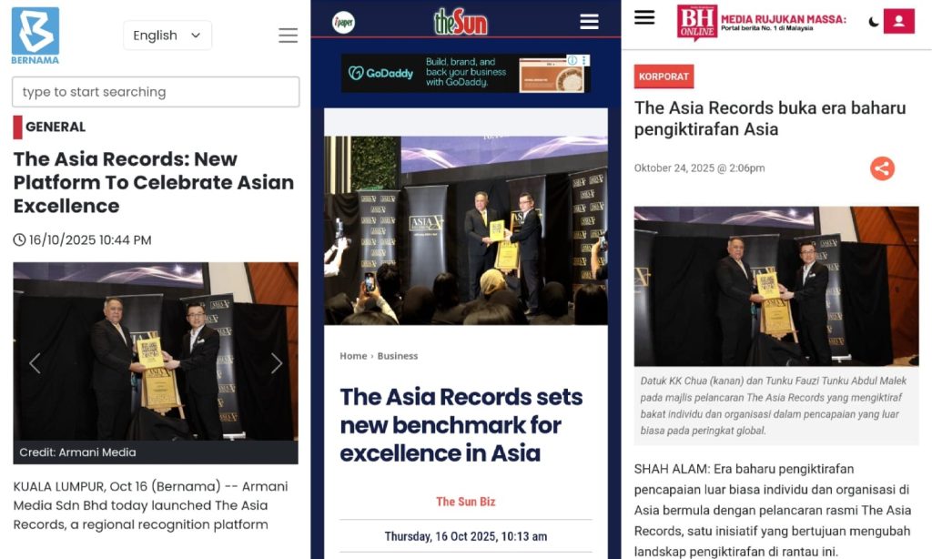 Malaysia News outlets: Bernama, theSun and BH Online covering Asia Record