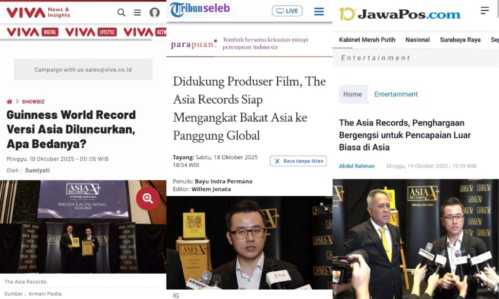 Indonesia News outlets: Viva, Tribun and JawaPos covering Asia Record